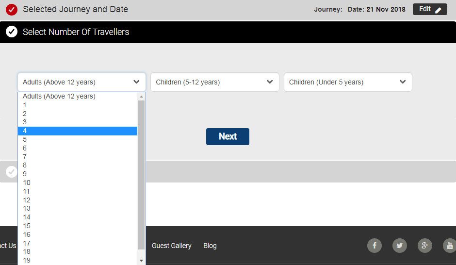 Select the Number of Travellers