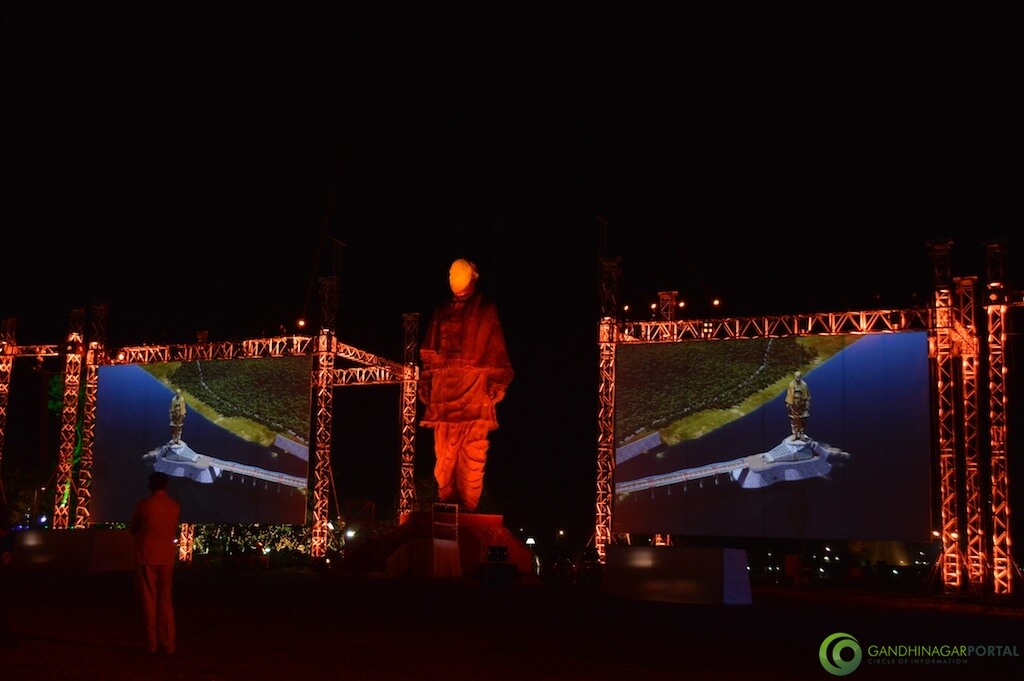 Statue of Unity Laser Light Show in Evening