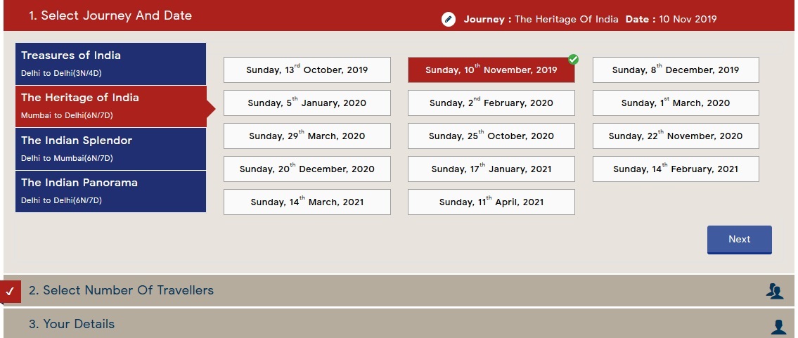 Maharaja Express Booking Step 3